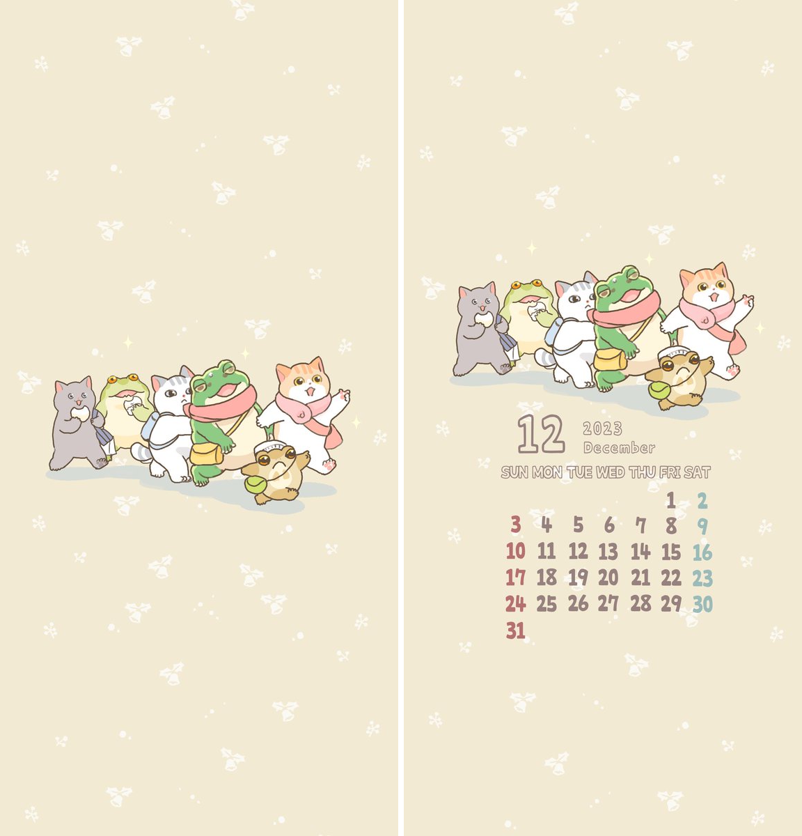 たろ X:ssä: ”12月の無料壁紙です🐱🐸保存してご利用ください🎁気持ち