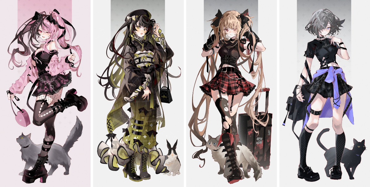 あるてら ☾画集発売 در X: «🖤✖💗💚❤️💜 どのスタイルがすき？» / X