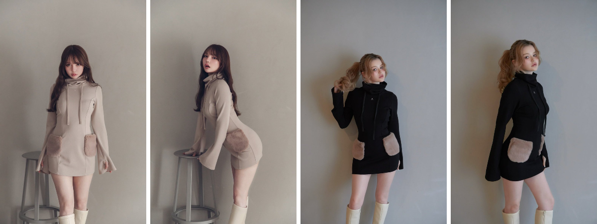 andmary Fur pocket mini dress ベージュ Fur pocket mini dress 