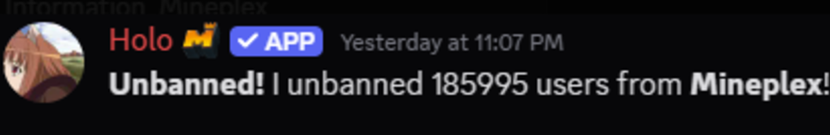 Mineplex X post announcing the unban of 185995 Discord users and reset of all in-game bans