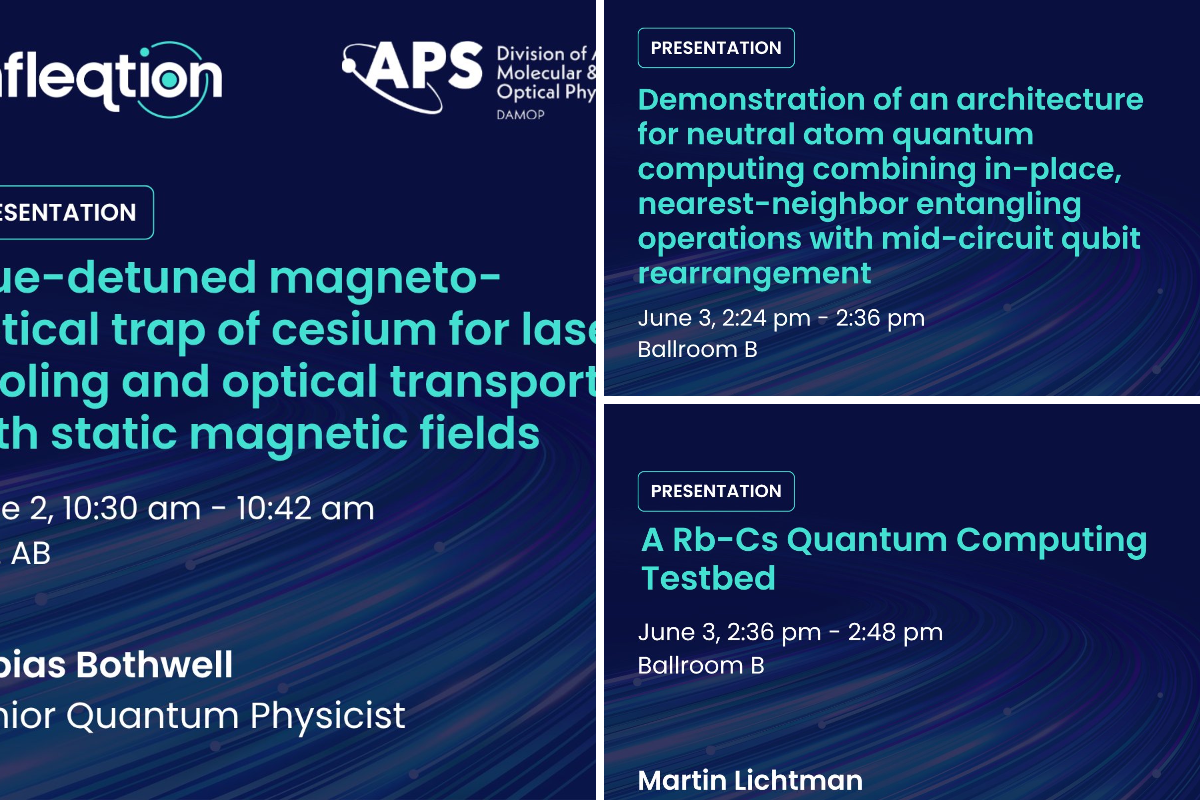 Heading to APS DAMOP 2026? Don’t miss presentations and poster sessions from Infleqtion scientists throughout the week.

Our team will be sharing work spanning laser cooling, optical clocks, and neutral atom quantum computing architectures. Swipe through for session details.