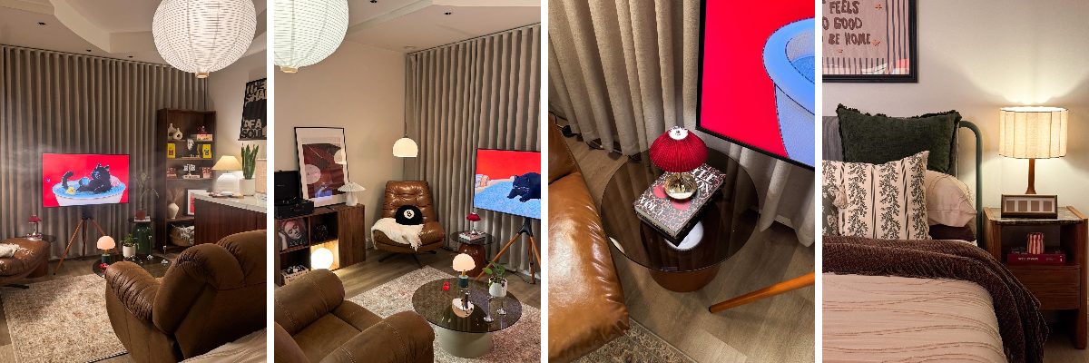 Interior Only on X: "Warm mid-century living room with rich leather ...