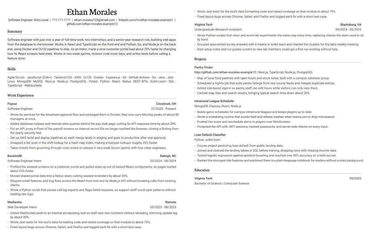 Sam on X: "This entry-level software engineer resume landed an ...