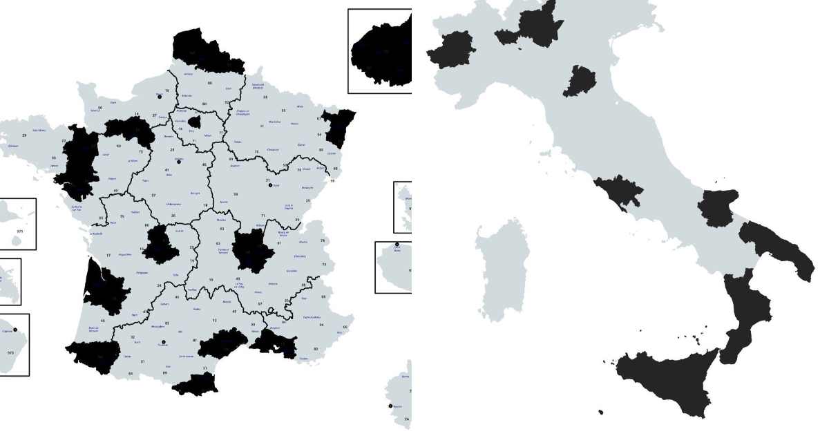 NS Stat-Mapper on X: "@visegrad24 Riot Maps of France and Italy 🇫🇷🇮🇹" / X
